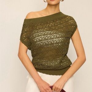 Olive Green Knit Off-Shoulder Top